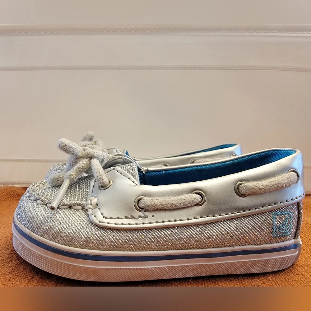 Sperry Silver Moccasins with Decorative Bow